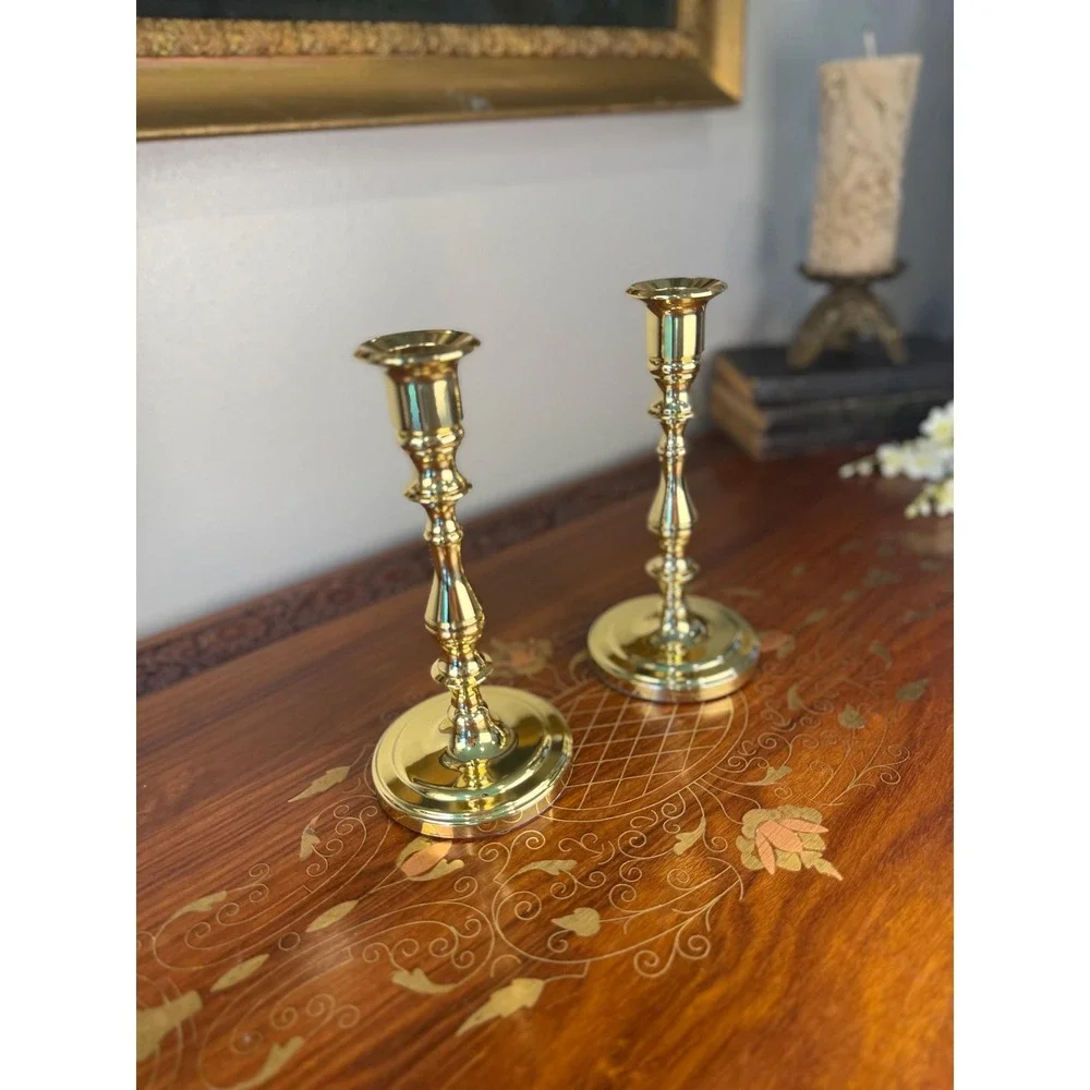 Vintage Baldwin Brass Candlesticks Pair • No. 7207 Round Base Original Boxes